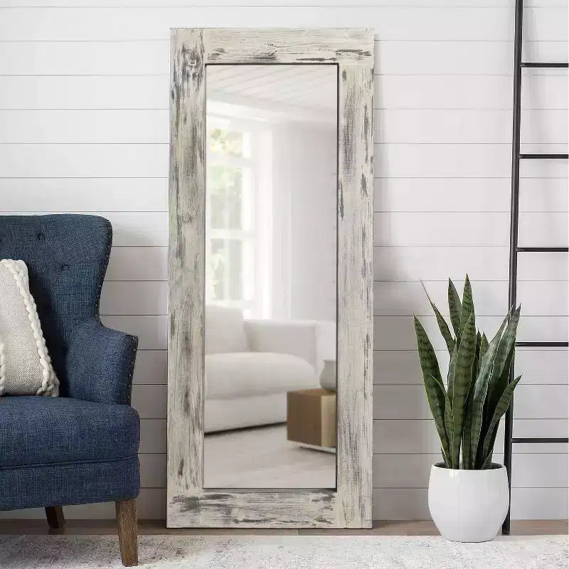 PexFix 24 in. W x 58 in. H Farmhouse Rectangular Solid Wood Framed Full Length Leaning Mirror in Weathered White