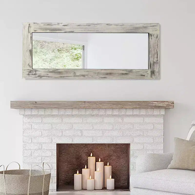 PexFix 24 in. W x 58 in. H Farmhouse Rectangular Solid Wood Framed Full Length Leaning Mirror in Weathered White