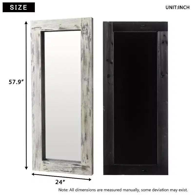 PexFix 24 in. W x 58 in. H Farmhouse Rectangular Solid Wood Framed Full Length Leaning Mirror in Weathered White