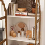 Famapy White Vertical Storage Cabinet Embossed Patterned Arched Glass Doors Bookshelves Display Cabinet Pantry Side Cabinet