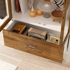 Famapy White Vertical Storage Cabinet Embossed Patterned Arched Glass Doors Bookshelves Display Cabinet Pantry Side Cabinet