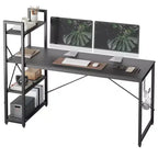 Bestier 63''Computer Desk with Shelves Storage and Oak Earphone Hook,Home office desk with 4 Tier Shelves & Adjustable Feet & Reversible Bookshelf