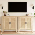 Mobile Buffet, Credenza Contenitore in Rattan con Ante e Ripiani, Mobile d'Accento Consolle in Legno