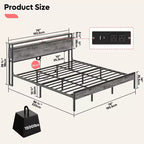Bestier King Size Bed Frame, Metal Platform Bed with Wood Storage Headboard LED Lights and Charging Station
