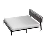 Bestier King Size Bed Frame, Metal Platform Bed with Wood Storage Headboard LED Lights and Charging Station
