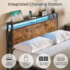 Bestier King Size Bed Frame, Metal Platform Bed with Wood Storage Headboard LED Lights and Charging Station