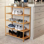 5 Tier Bamboo Shoe Rack, Lightweight Storage Shelf, Basket Weave for Better Airflow