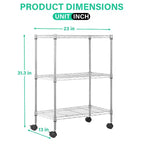 Scaffale a 3 ripiani in filo metallico BestMassage, mobiletto portaoggetti per dispensa con certificazione NSF e ruote, design salvaspazio, piedini regolabili