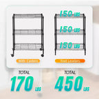 Scaffale a 3 ripiani in filo metallico BestMassage, mobiletto portaoggetti per dispensa con certificazione NSF e ruote, design salvaspazio, piedini regolabili