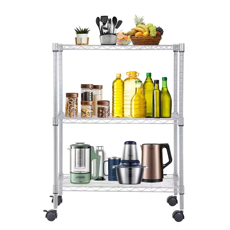 BestMassage 3-Tier Wire Shelving Unit Pantry Storage Cabinet with NSF Certified & Wheels Space Saving Design Adjustable Feet