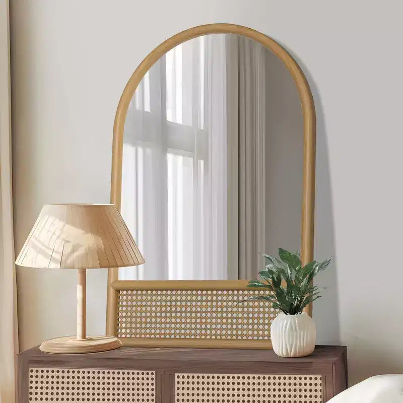 PexFix Classic Arch Wood Frame with Rattan Bottom Wall Mirror
