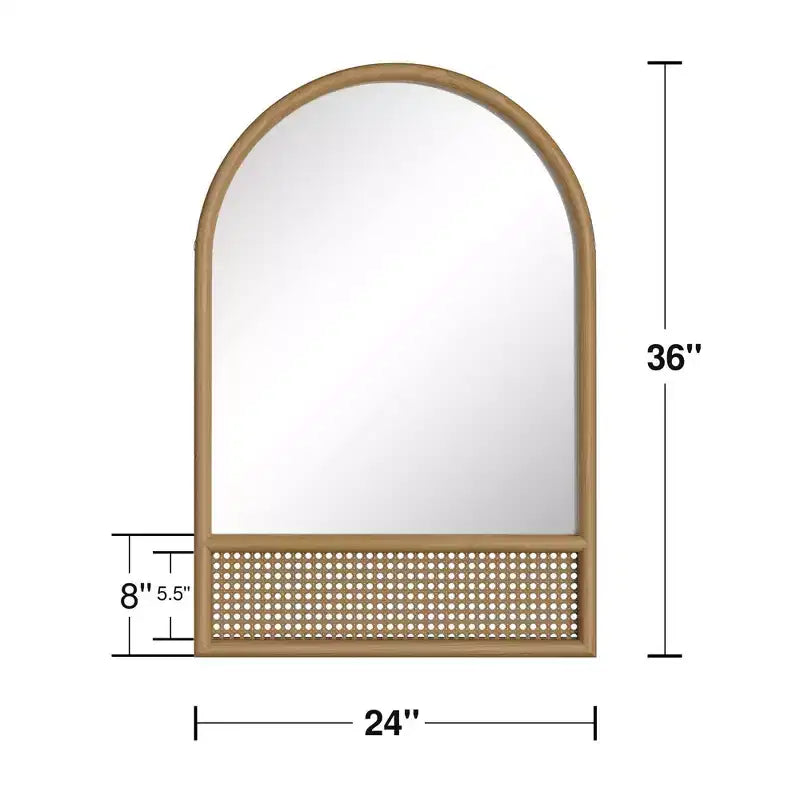 PexFix Classic Arch Wood Frame with Rattan Bottom Wall Mirror