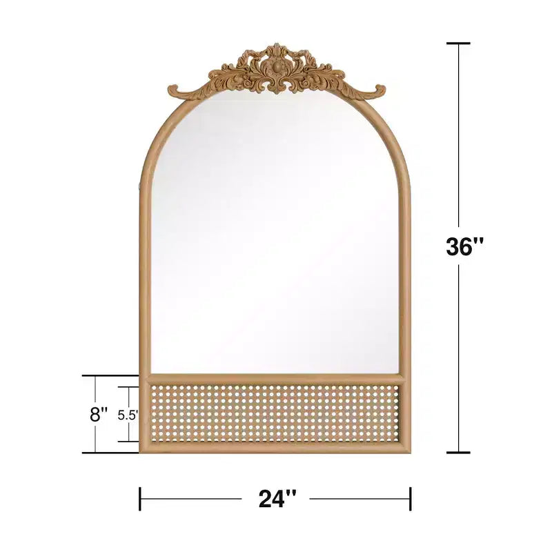 PexFix Classic Carved Arch Wood Frame with Rattan Bottom Wall Mirror