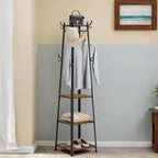 Industrial Style Coat Rack with 3 Shelves and Hooks - Stylish Entryway Storage Solution for Coats, Bags, and Accessories