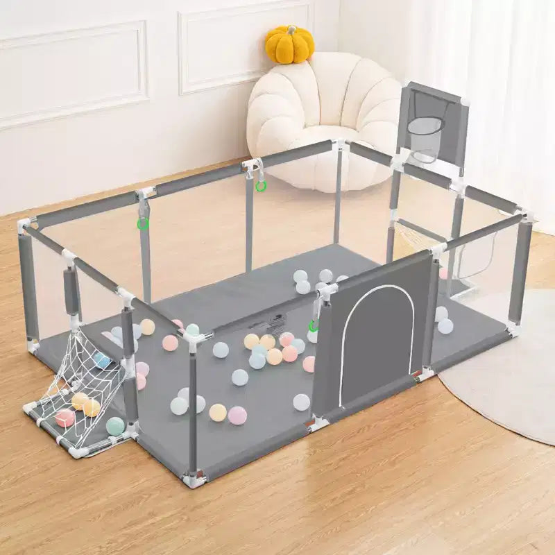 GOTGELIF 71x48 4-Panel Baby Playpen Portable Playard with Basketball Hoop