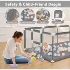 GOTGELIF 71x48 4-Panel Baby Playpen Portable Playard with Basketball Hoop