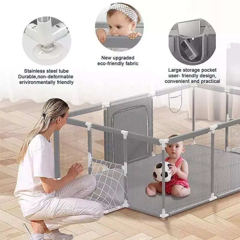 GOTGELIF 71x48 4-Panel Baby Playpen Portable Playard with Basketball Hoop