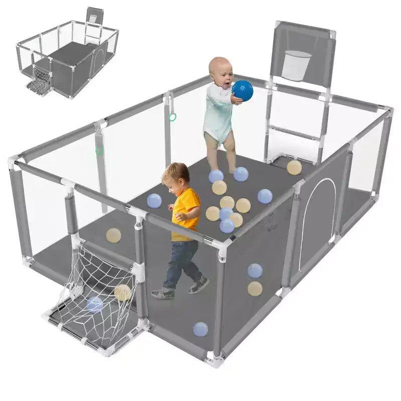 GOTGELIF 71x48 4-Panel Baby Playpen Portable Playard with Basketball Hoop