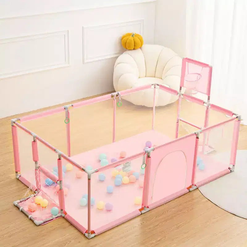 GOTGELIF 71x48 4-Panel Baby Playpen Portable Playard with Basketball Hoop
