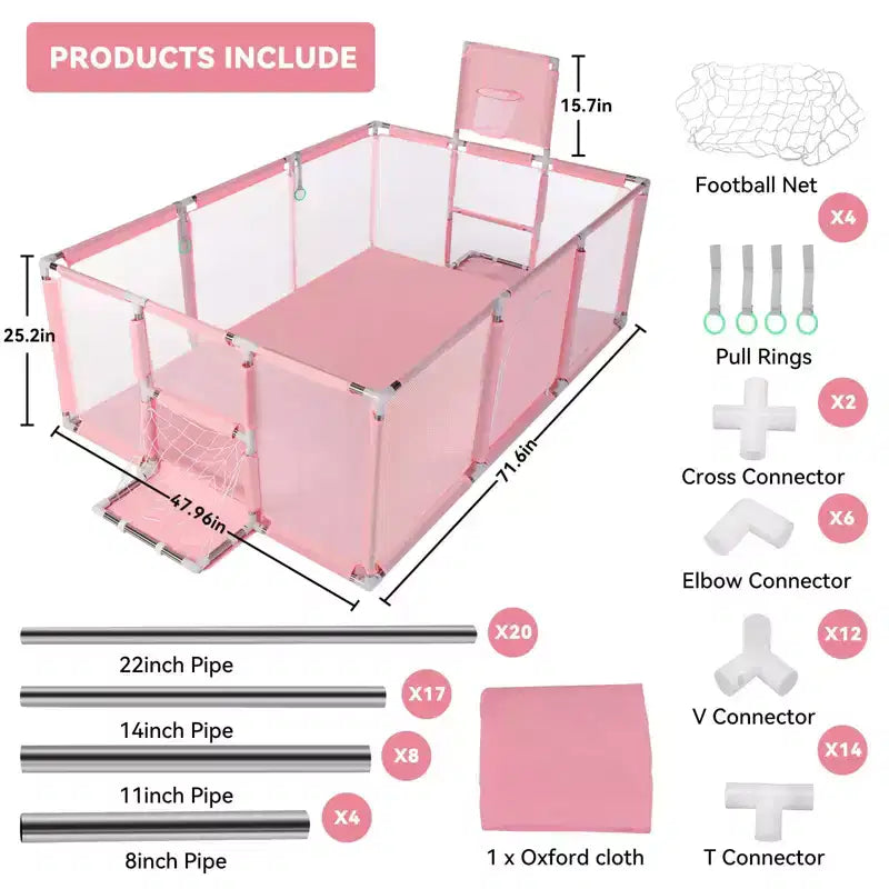 GOTGELIF 71x48 4-Panel Baby Playpen Portable Playard with Basketball Hoop