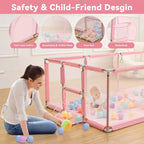 GOTGELIF 71x48 4-Panel Baby Playpen Portable Playard with Basketball Hoop