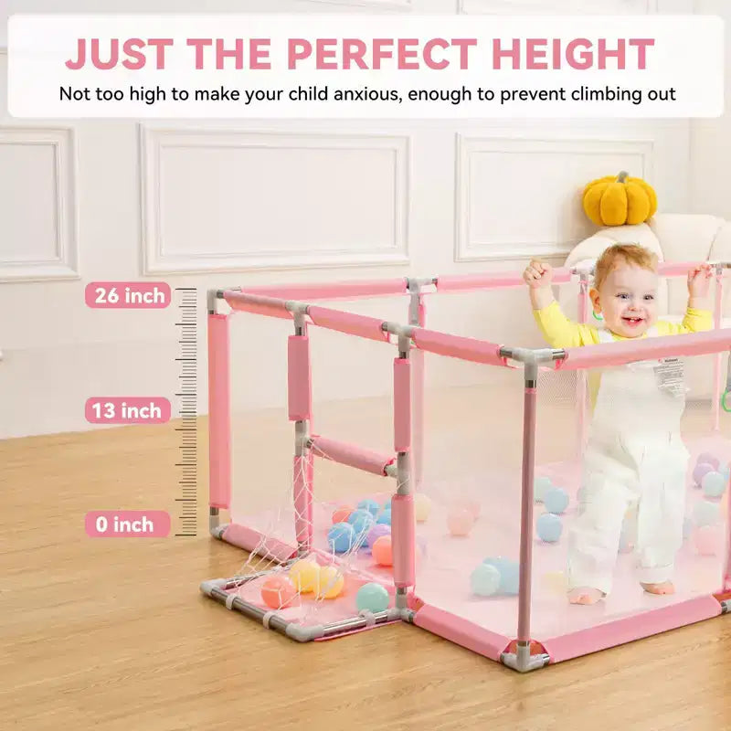 GOTGELIF 71x48 4-Panel Baby Playpen Portable Playard with Basketball Hoop