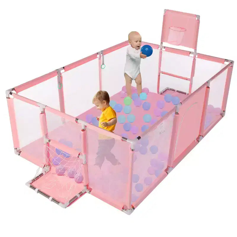 GOTGELIF 71x48 4-Panel Baby Playpen Portable Playard with Basketball Hoop