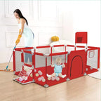 GOTGELIF 71x48 4-Panel Baby Playpen Portable Playard with Basketball Hoop