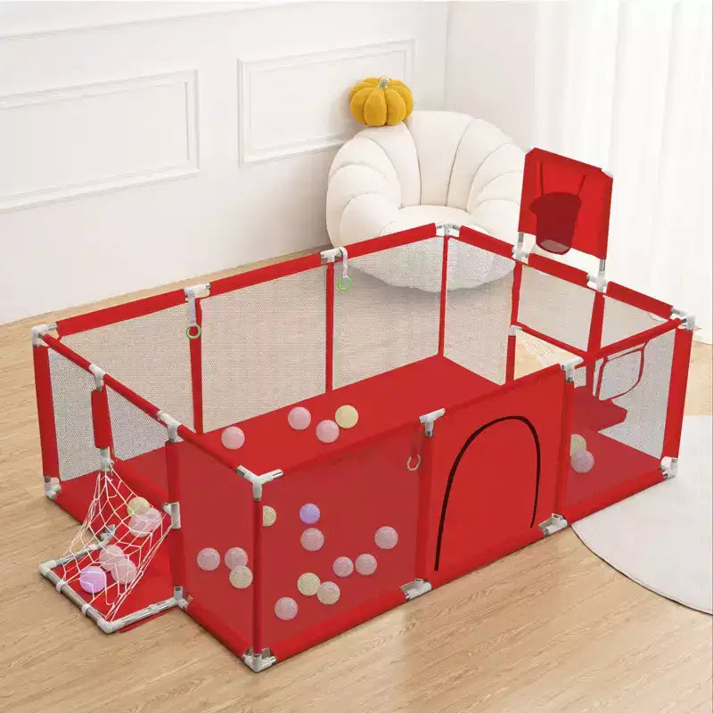 GOTGELIF 71x48 4-Panel Baby Playpen Portable Playard with Basketball Hoop
