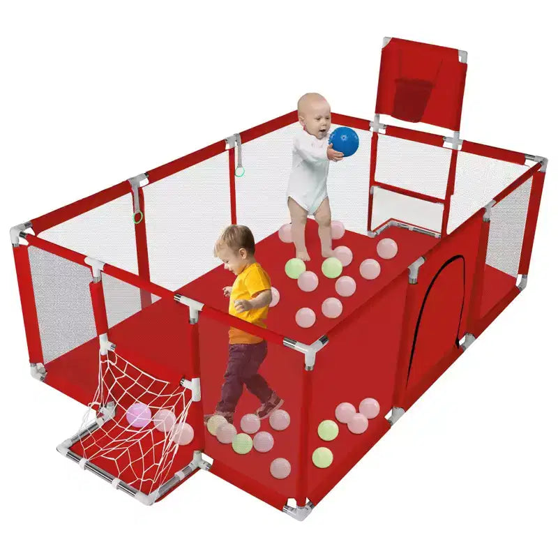 GOTGELIF 71x48 4-Panel Baby Playpen Portable Playard with Basketball Hoop