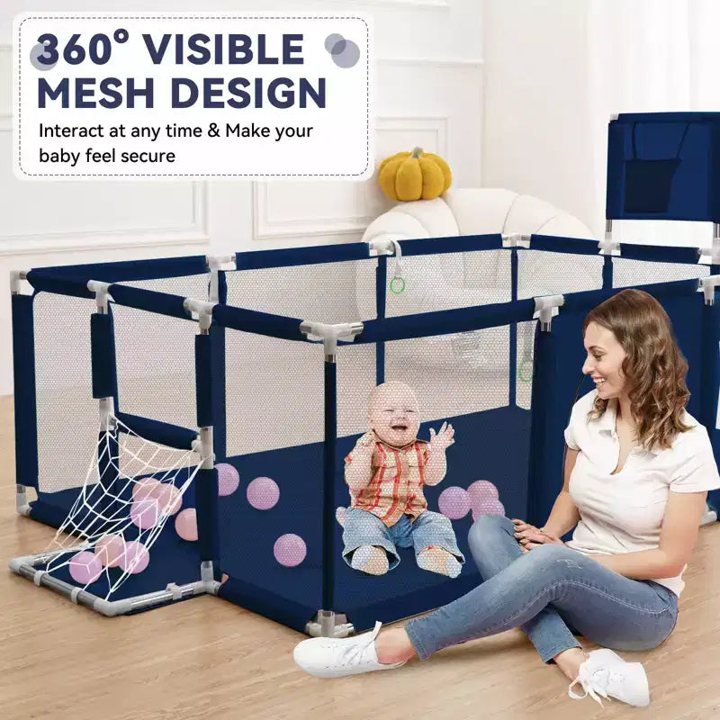GOTGELIF 71x48 4-Panel Baby Playpen Portable Playard with Basketball Hoop