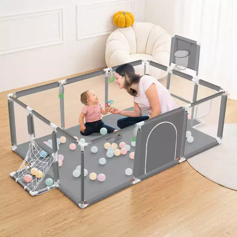 GOTGELIF 71x48 4-Panel Baby Playpen Portable Playard with Basketball Hoop