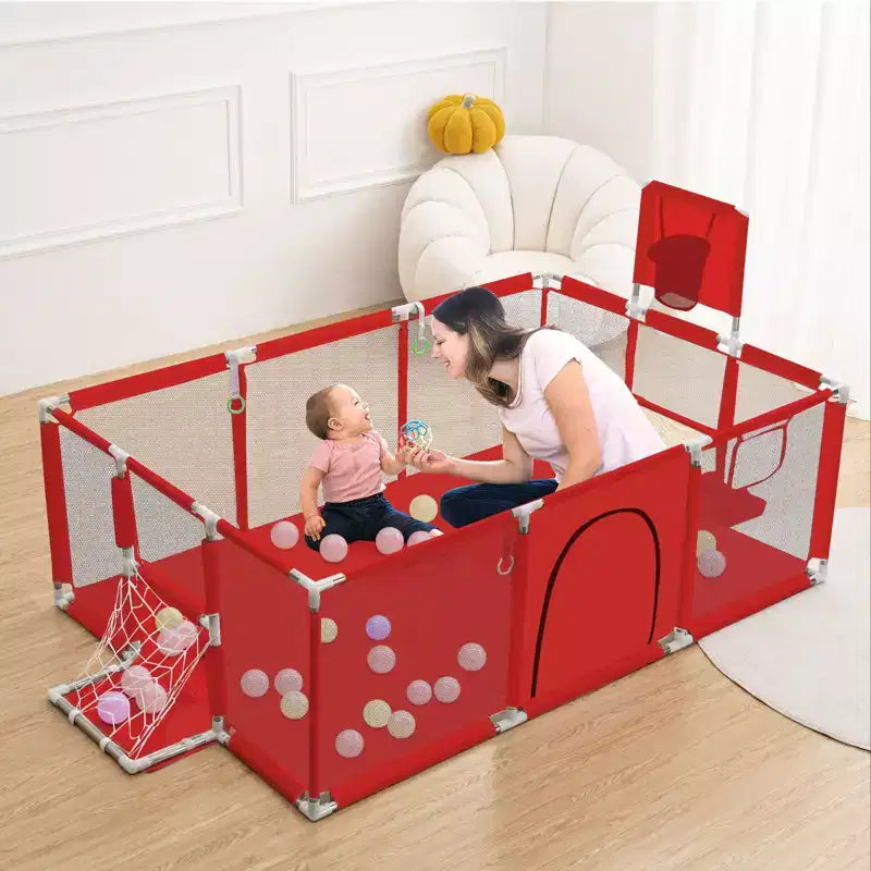 GOTGELIF 71x48 4-Panel Baby Playpen Portable Playard with Basketball Hoop