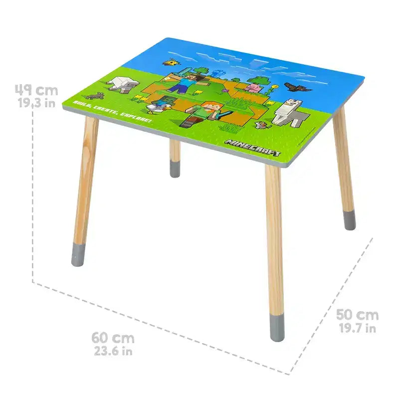 Minecraft Kids Wooden Table & Chair Set - Green & Blue, 3-Piece Decor