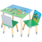 Minecraft Kids Wooden Table & Chair Set - Green & Blue, 3-Piece Decor