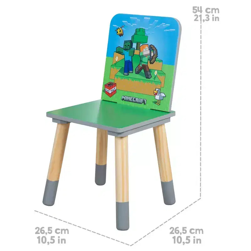 Minecraft Kids Wooden Table & Chair Set - Green & Blue, 3-Piece Decor