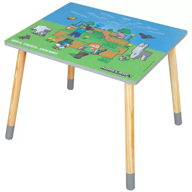 Minecraft Kids Wooden Table & Chair Set - Green & Blue, 3-Piece Decor