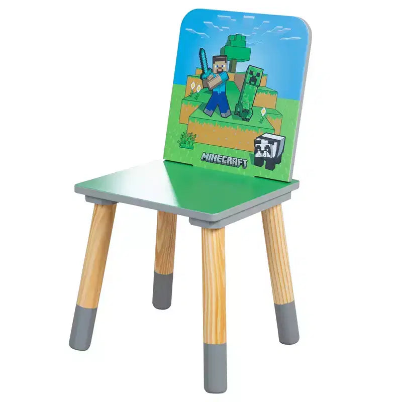 Minecraft Kids Wooden Table & Chair Set - Green & Blue, 3-Piece Decor