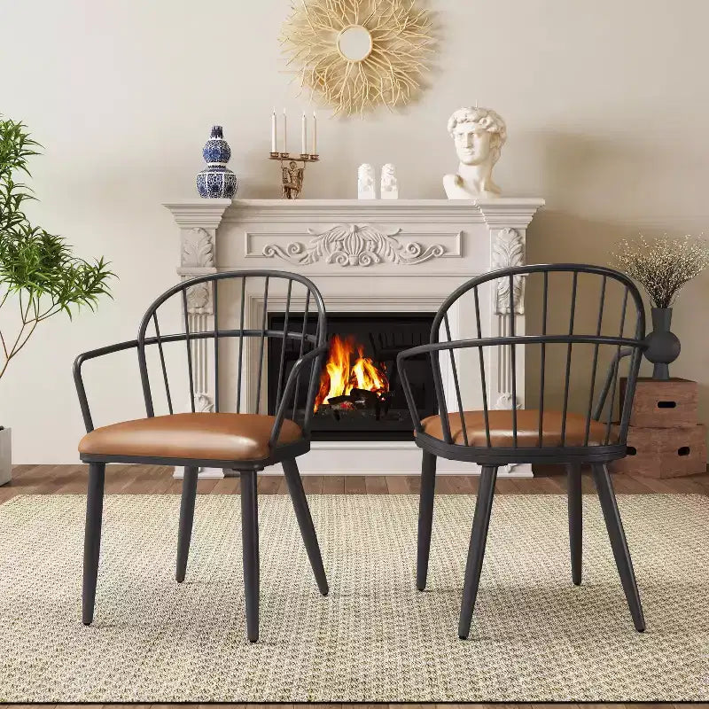 Christopher Knight Home Drats Sedie da Pranzo Moderne in Ecopelle con Gambe in Metallo (Set da 2), Marrone/Nero