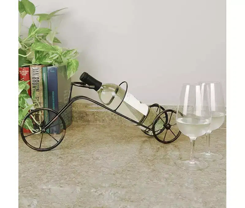 LIVEVIE Classic Vintage Bike Trike Style Wine Rack Freestanding One-Bottle Holder, Bike-Shaped Wine Organizer for Countertop and Tabletop