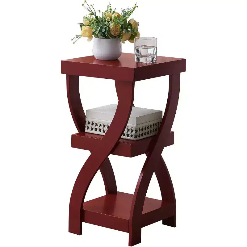 Kings Brand Furniture 3-Tier Wooden End Table with Shelves - Square Nightstand for Bedroom or Bookshelf