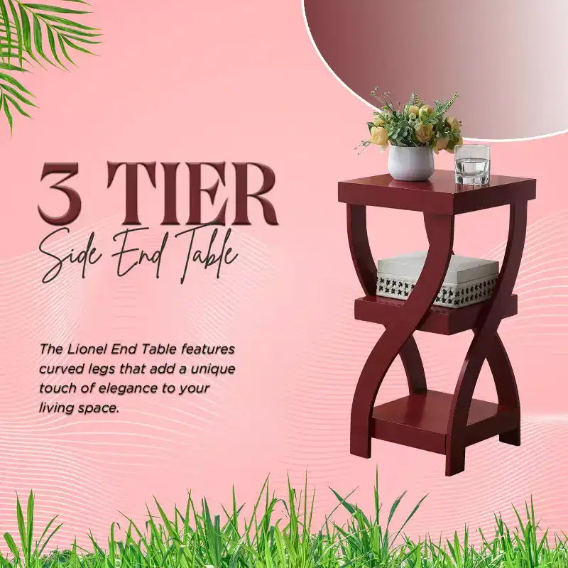 Kings Brand Furniture 3-Tier Wooden End Table with Shelves - Square Nightstand for Bedroom or Bookshelf
