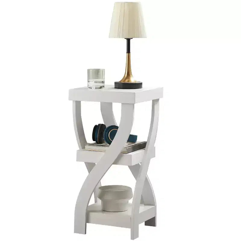 Kings Brand Furniture 3-Tier Wooden End Table with Shelves - Square Nightstand for Bedroom or Bookshelf
