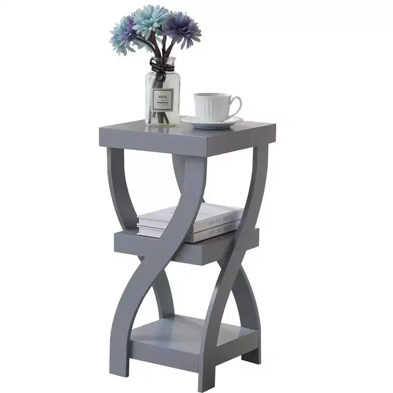 Kings Brand Furniture 3-Tier Wooden End Table with Shelves - Square Nightstand for Bedroom or Bookshelf