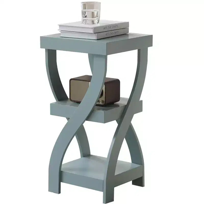 Kings Brand Furniture 3-Tier Wooden End Table with Shelves - Square Nightstand for Bedroom or Bookshelf