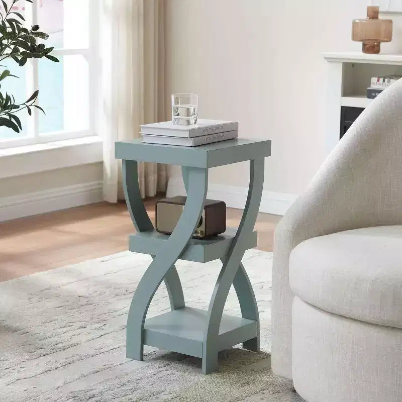 Kings Brand Furniture 3-Tier Wooden End Table with Shelves - Square Nightstand for Bedroom or Bookshelf