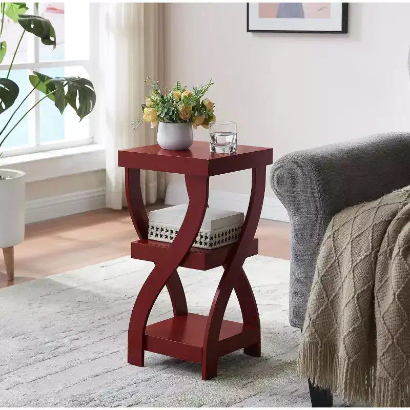 Kings Brand Furniture 3-Tier Wooden End Table with Shelves - Square Nightstand for Bedroom or Bookshelf
