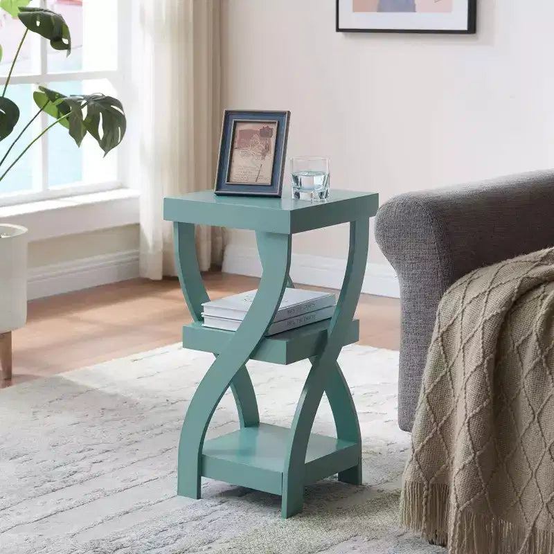 Kings Brand Furniture 3-Tier Wooden End Table with Shelves - Square Nightstand for Bedroom or Bookshelf