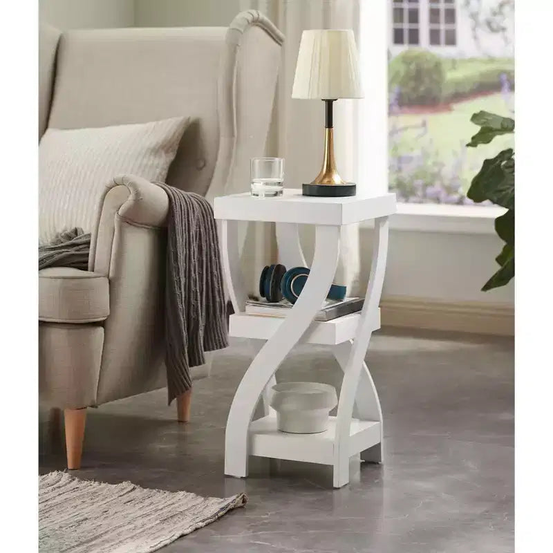 Kings Brand Furniture 3-Tier Wooden End Table with Shelves - Square Nightstand for Bedroom or Bookshelf