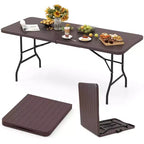 Costway 6 ft Portable Folding Table with Wood Grain HDPE Tabletop Safe Lock Mechanism Gray/Brown